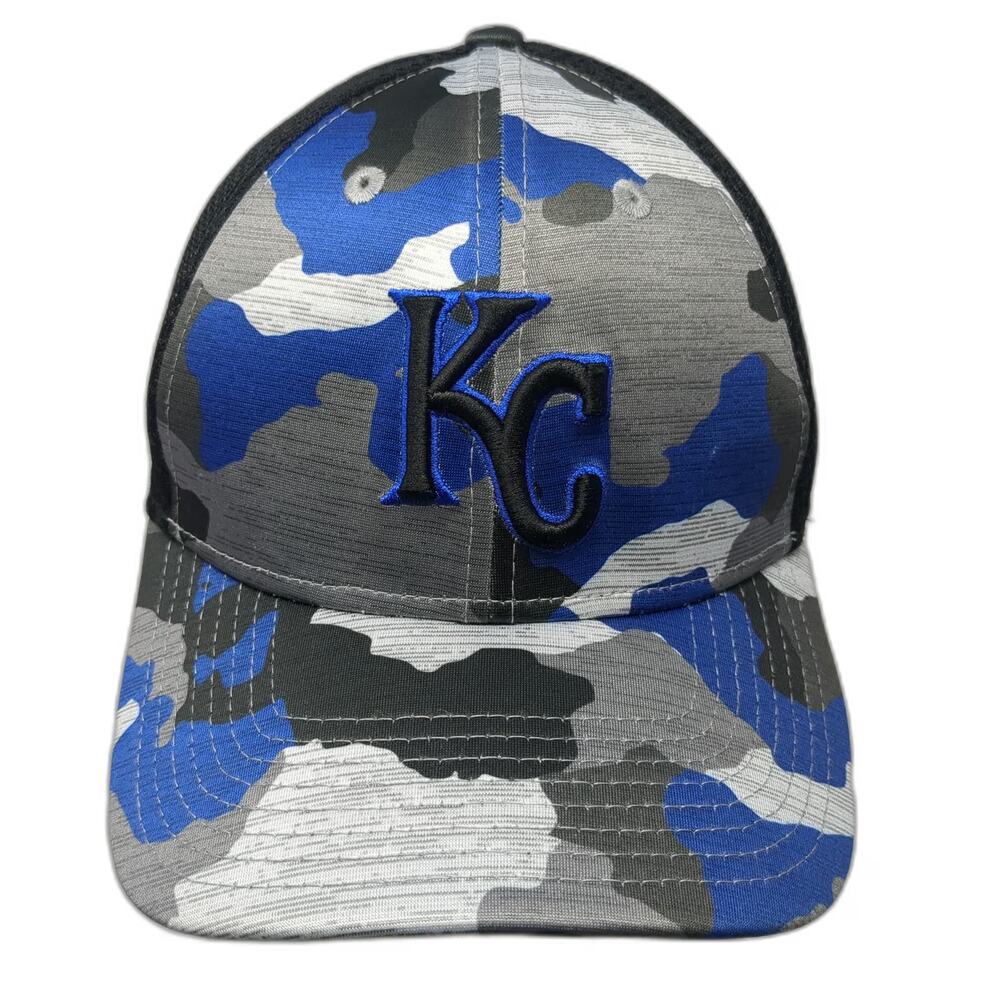 New Era Kansas City Royals MLB Baseball Cap Blue Black Camo Hat L Mesh 39THIRTY